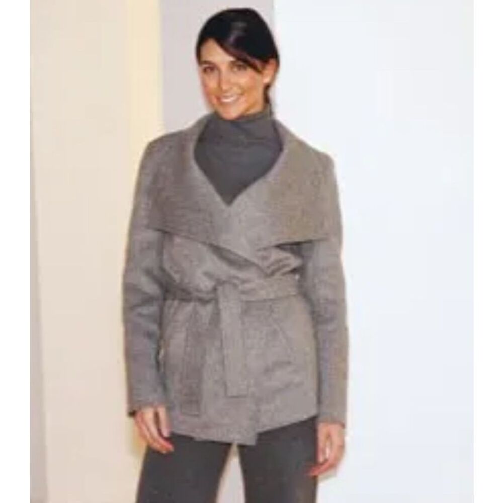 J. Jill Wool Angora Wrap Jacket Belted Coat Women’s Small Petite Gray
